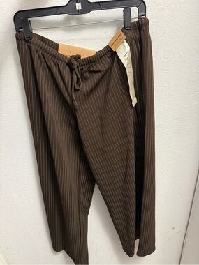 Wide Brown Pinstripe Drawstring Trousers